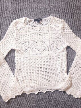 Atmosphere Crochet Lace Sweater Womens Size 2 White Knit Long Sleeve Boho y2K
